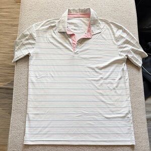 Men's Striped Polo Shirt - Pink and White Golf Clubs pattern